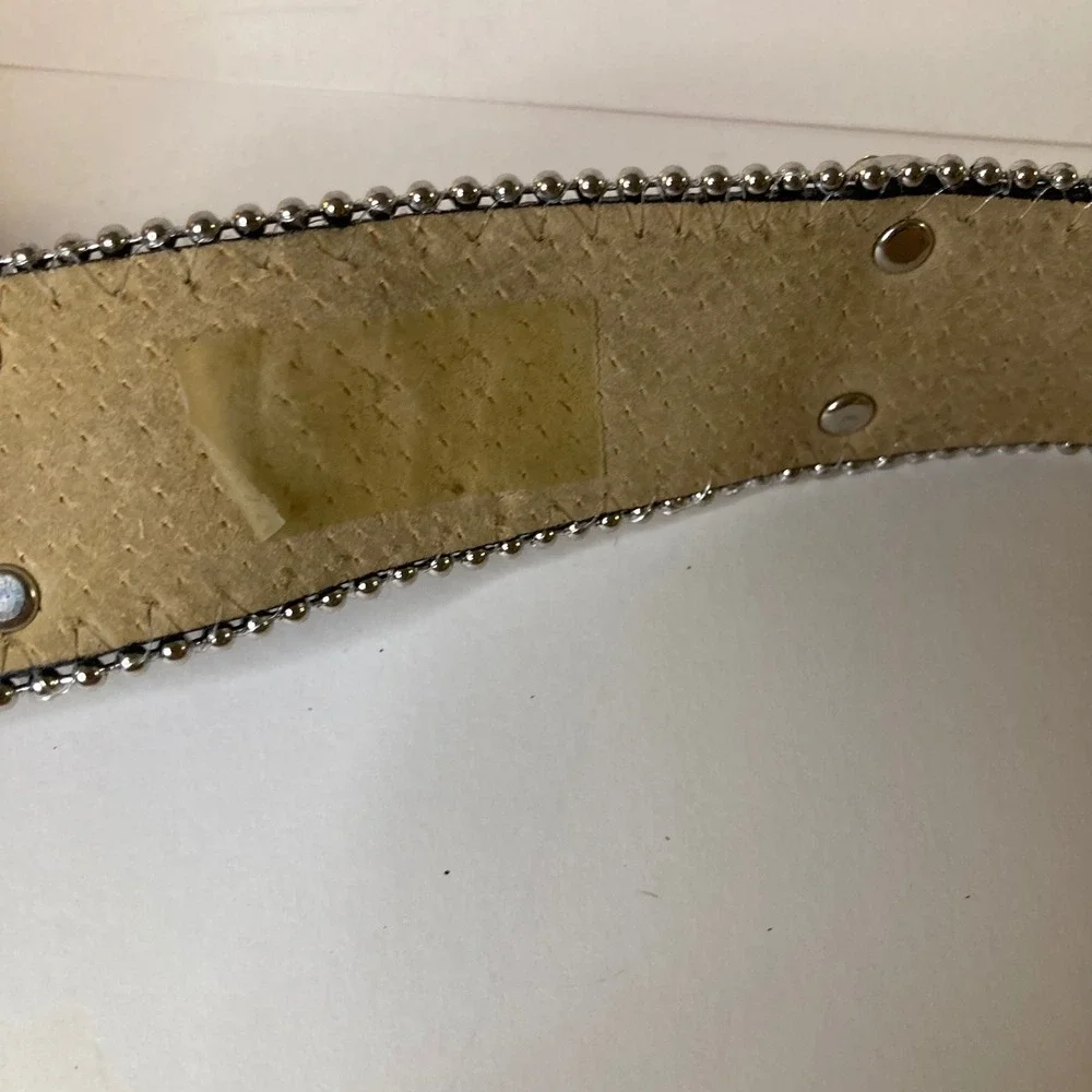 Vintage 1849 Authentic Ranchwear Rhinestone Cross Calfhair Belt 34-L Black 1.5